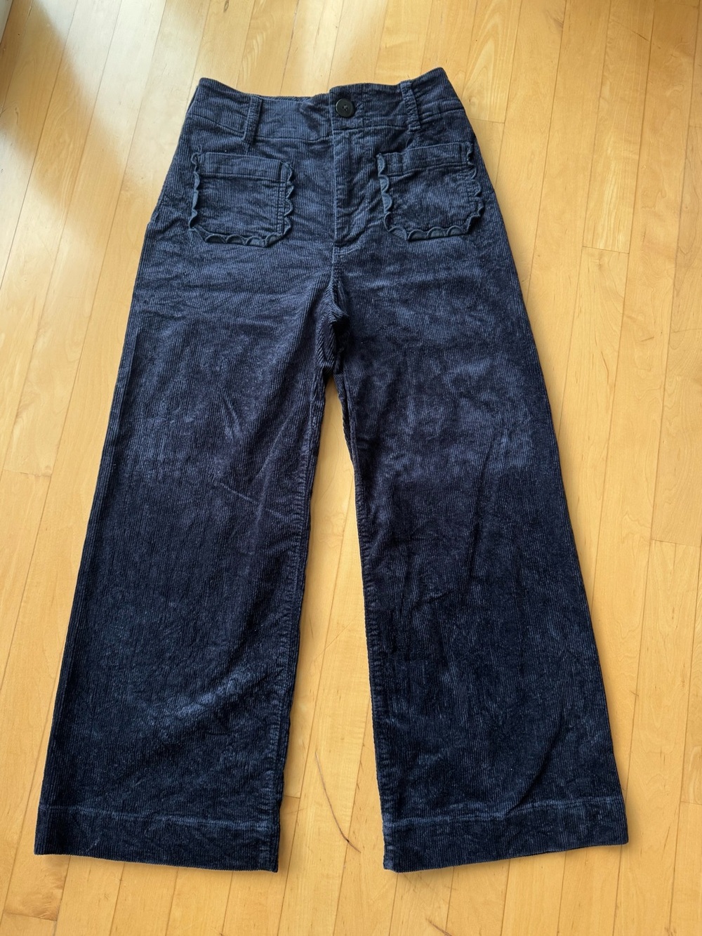 Maeve Dark Navy Corduroy Bootcut Jeans with Scalloped Pockets